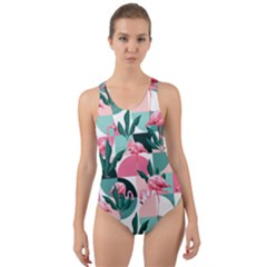 Beautiful Flamingo Pattern Cut-out Back One Piece Swimsuit by designsbymallika