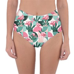 Beautiful Flamingo Pattern Reversible High-waist Bikini Bottoms by designsbymallika