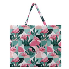 Beautiful Flamingo Pattern Zipper Large Tote Bag by designsbymallika