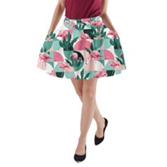 Beautiful Flamingo Pattern A-line Pocket Skirt by designsbymallika