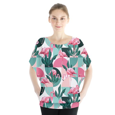 Beautiful Flamingo Pattern Batwing Chiffon Blouse by designsbymallika