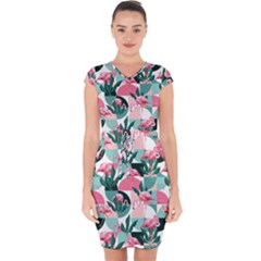 Beautiful Flamingo Pattern Capsleeve Drawstring Dress  by designsbymallika