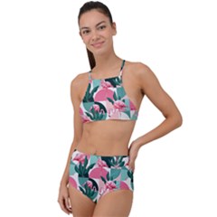 Beautiful Flamingo Pattern High Waist Tankini Set by designsbymallika