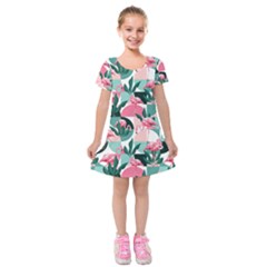 Beautiful Flamingo Pattern Kids  Short Sleeve Velvet Dress by designsbymallika