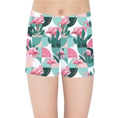 Beautiful Flamingo Pattern Kids  Sports Shorts by designsbymallika