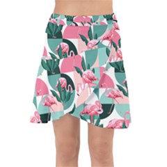 Beautiful Flamingo Pattern Wrap Front Skirt by designsbymallika