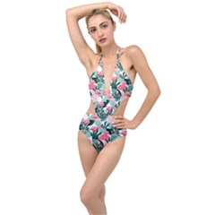 Beautiful Flamingo Pattern Plunging Cut Out Swimsuit by designsbymallika