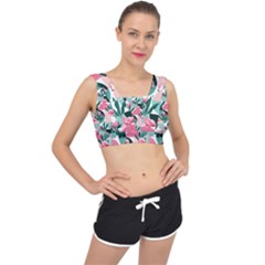 Beautiful Flamingo Pattern V-back Sports Bra by designsbymallika