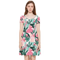 Beautiful Flamingo Pattern Inside Out Cap Sleeve Dress