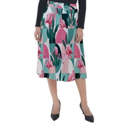 Beautiful Flamingo Pattern Classic Velour Midi Skirt  by designsbymallika