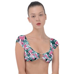 Beautiful Flamingo Pattern Cap Sleeve Ring Bikini Top by designsbymallika