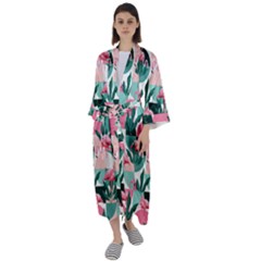 Beautiful Flamingo Pattern Maxi Satin Kimono by designsbymallika