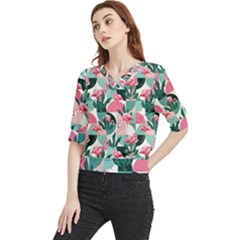 Beautiful Flamingo Pattern Quarter Sleeve Blouse