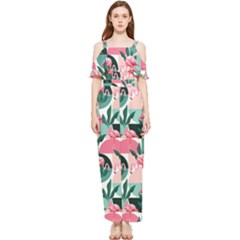 Beautiful Flamingo Pattern Draped Sleeveless Chiffon Jumpsuit