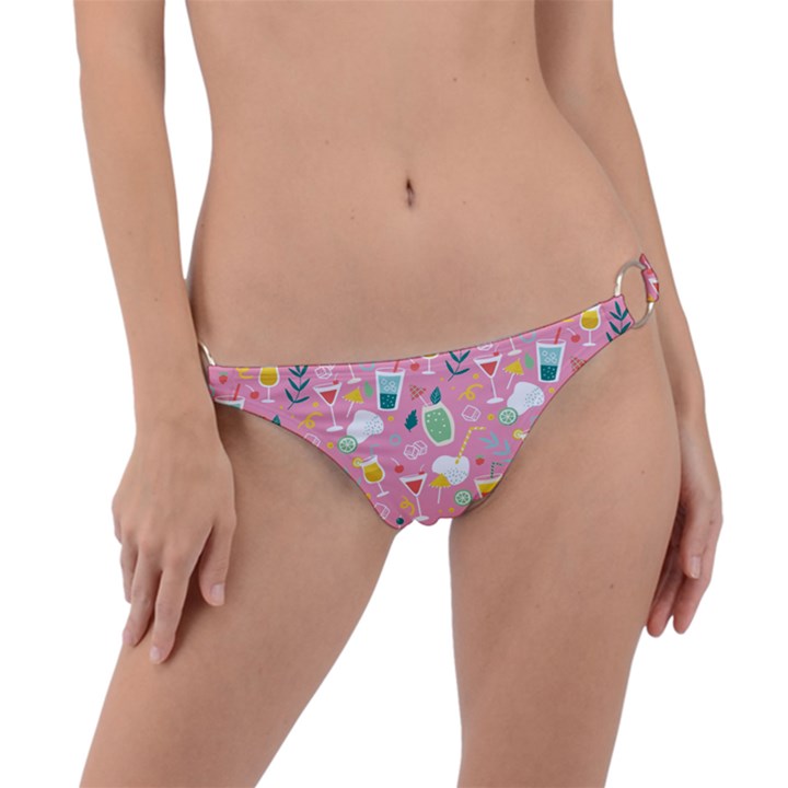 Tropical Drinks Ring Detail Bikini Bottom