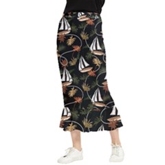 Beautiful Ships Pattern Maxi Fishtail Chiffon Skirt