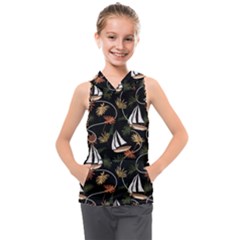 Beautiful Ships Pattern Kids  Sleeveless Hoodie by designsbymallika