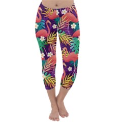 Flamingo Love Capri Winter Leggings  by designsbymallika