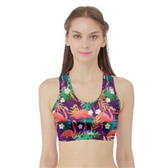 Flamingo Love Sports Bra With Border by designsbymallika