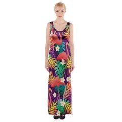 Flamingo Love Thigh Split Maxi Dress by designsbymallika