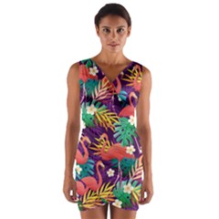 Flamingo Love Wrap Front Bodycon Dress by designsbymallika