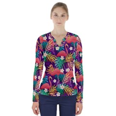 Flamingo Love V-neck Long Sleeve Top by designsbymallika