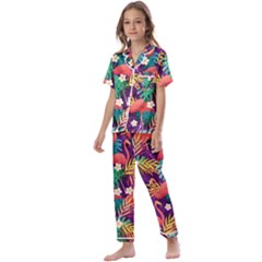 Flamingo Love Kids  Satin Short Sleeve Pajamas Set by designsbymallika