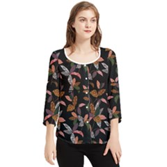 Animal Print Leaves Pattern Chiffon Quarter Sleeve Blouse