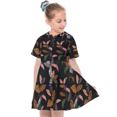 Animal Print Leaves Pattern Kids  Sailor Dress