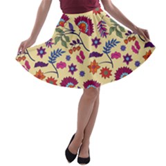 Pretty Ethnic Flowers A-line Skater Skirt by designsbymallika