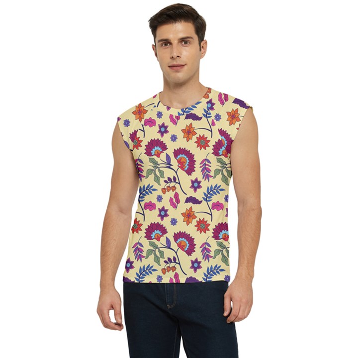 Pretty Ethnic Flowers Men s Raglan Cap Sleeve Tee