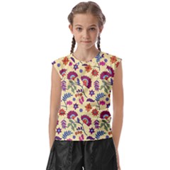 Pretty Ethnic Flowers Kids  Raglan Cap Sleeve Tee