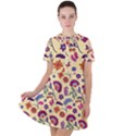 Pretty Ethnic Flowers Short Sleeve Shoulder Cut Out Dress  View1