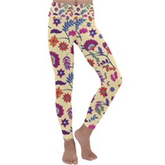 Pretty Ethnic Flowers Kids  Lightweight Velour Classic Yoga Leggings by designsbymallika