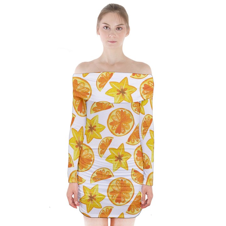 Oranges Love Long Sleeve Off Shoulder Dress