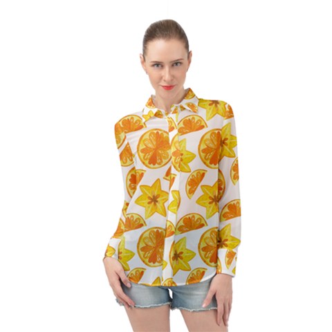 Oranges Love Long Sleeve Chiffon Shirt by designsbymallika