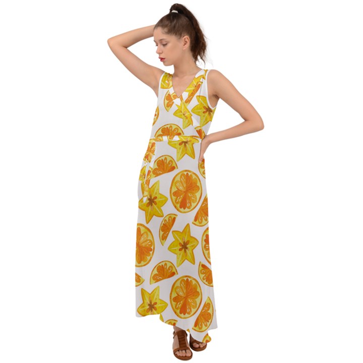 Oranges Love V-Neck Chiffon Maxi Dress