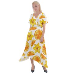 Oranges Love Cross Front Sharkbite Hem Maxi Dress by designsbymallika