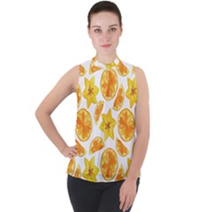 Oranges Love Mock Neck Chiffon Sleeveless Top by designsbymallika