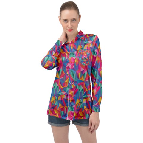 Abstract Boom Pattern Long Sleeve Satin Shirt by designsbymallika