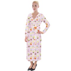 Cupcakes Festival Pattern Velvet Maxi Wrap Dress by beyondimagination