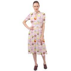 Cupcakes Festival Pattern Keyhole Neckline Chiffon Dress