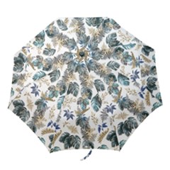 Blue Metallic Leaves Pattern Folding Umbrellas by designsbymallika