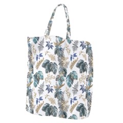 Blue Metallic Leaves Pattern Giant Grocery Tote by designsbymallika