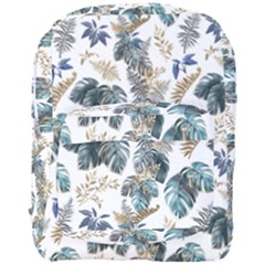 Blue Metallic Leaves Pattern Full Print Backpack by designsbymallika