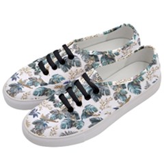 Blue Metallic Leaves Pattern Women s Classic Low Top Sneakers by designsbymallika