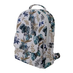 Blue Metallic Leaves Pattern Flap Pocket Backpack (large) by designsbymallika