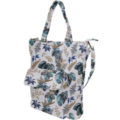 Blue Metallic Leaves Pattern Shoulder Tote Bag by designsbymallika