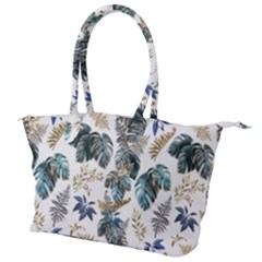 Blue Metallic Leaves Pattern Canvas Shoulder Bag by designsbymallika