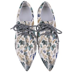 Blue Metallic Leaves Pattern Pointed Oxford Shoes by designsbymallika